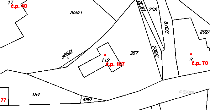 Rokytník 107, Hronov na parcele st. 112 v KÚ Rokytník, Katastrální mapa