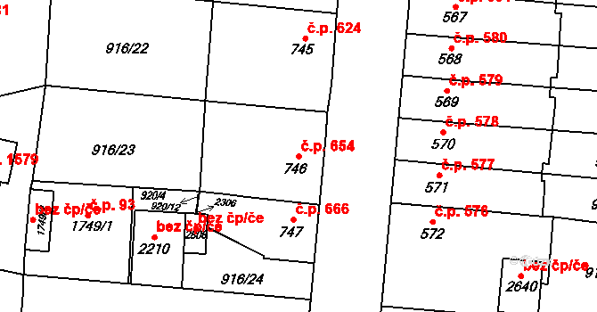 Přelouč 654 na parcele st. 746 v KÚ Přelouč, Katastrální mapa