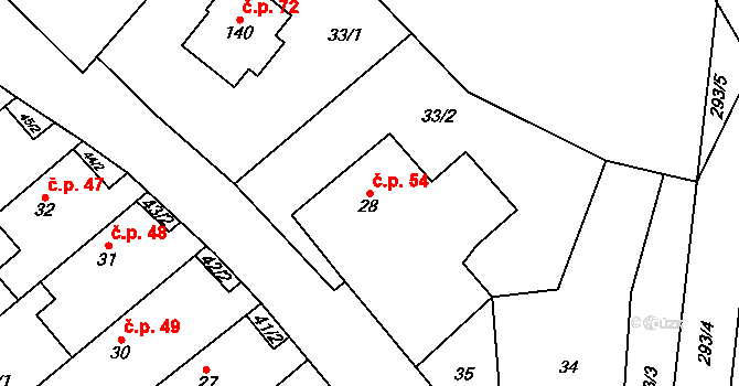 Újezd 54, Mohelnice na parcele st. 28 v KÚ Újezd u Mohelnice, Katastrální mapa