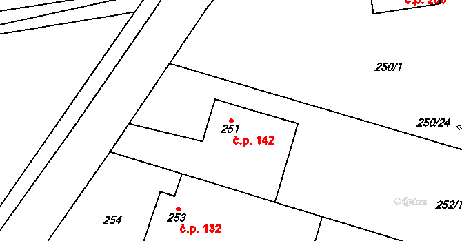Kateřinice 142 na parcele st. 251 v KÚ Kateřinice, Katastrální mapa
