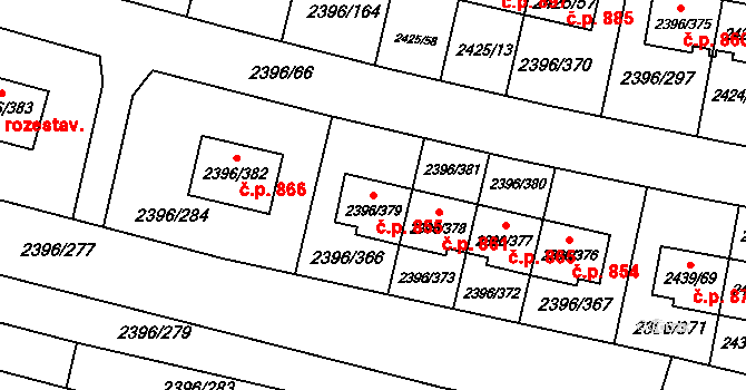 Veverská Bítýška 855 na parcele st. 2396/379 v KÚ Veverská Bítýška, Katastrální mapa
