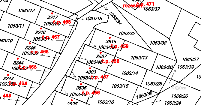 Plešivec 458, Český Krumlov na parcele st. 3537 v KÚ Český Krumlov, Katastrální mapa