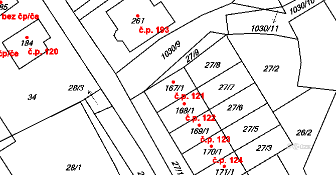 Rynárec 121 na parcele st. 167/1 v KÚ Rynárec, Katastrální mapa