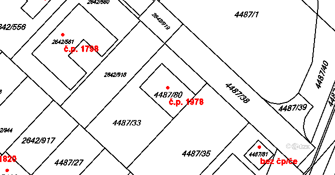 Kuřim 1978 na parcele st. 4487/80 v KÚ Kuřim, Katastrální mapa