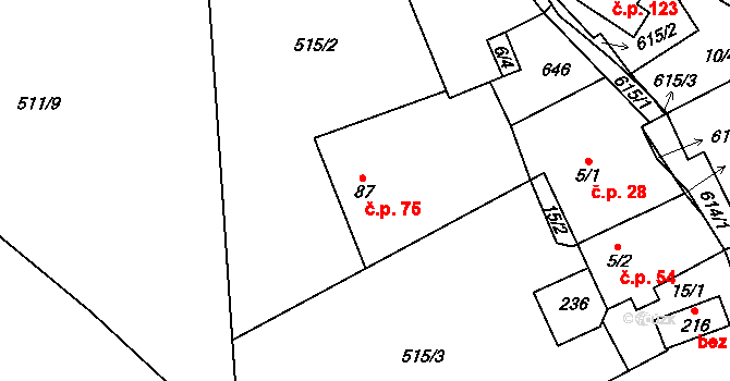 Termesivy 75, Havlíčkův Brod na parcele st. 87 v KÚ Termesivy, Katastrální mapa