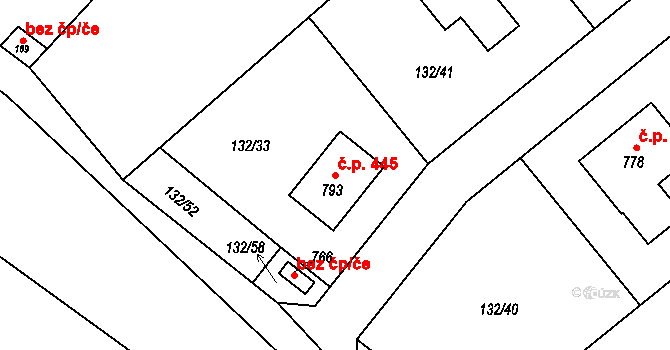 Loučeň 445 na parcele st. 793 v KÚ Loučeň, Katastrální mapa