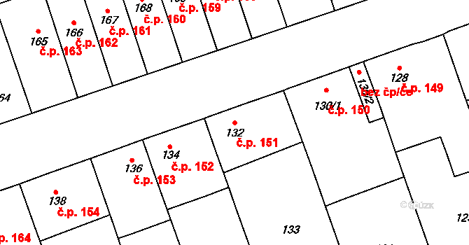 Cvrčovice 151 na parcele st. 132 v KÚ Cvrčovice u Pohořelic, Katastrální mapa