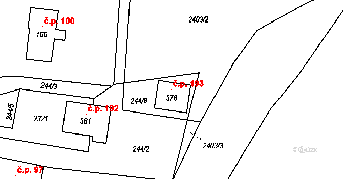 Horní Lánov 193, Lánov na parcele st. 376 v KÚ Horní Lánov, Katastrální mapa