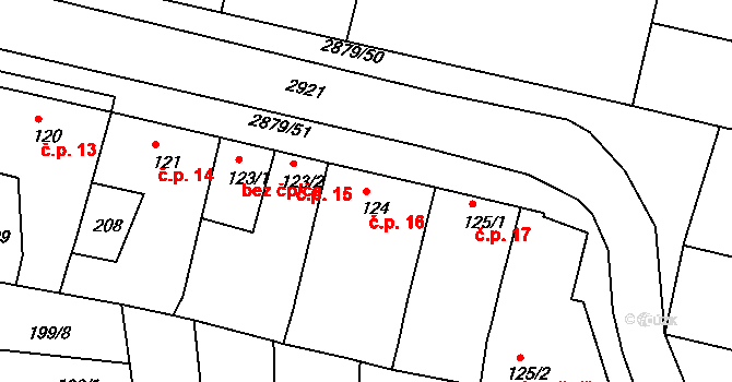 Bystřice pod Hostýnem 16 na parcele st. 124 v KÚ Bystřice pod Hostýnem, Katastrální mapa