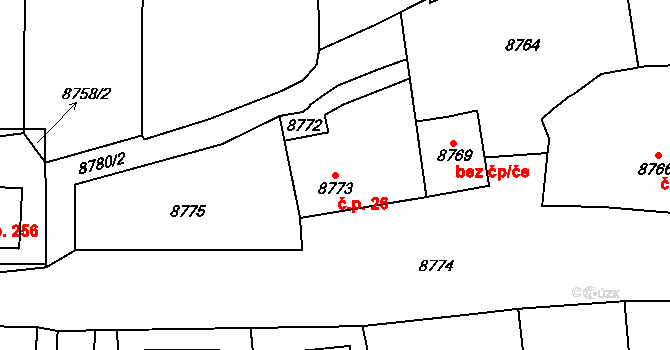 Oleksovice 26 na parcele st. 8773 v KÚ Oleksovice, Katastrální mapa