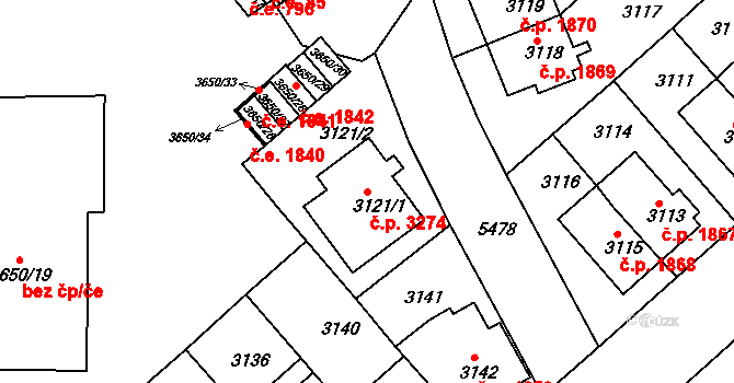Znojmo 3274 na parcele st. 3121/1 v KÚ Znojmo-město, Katastrální mapa