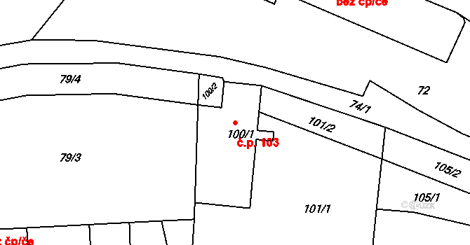 Moravský Krumlov 103 na parcele st. 100/1 v KÚ Moravský Krumlov, Katastrální mapa