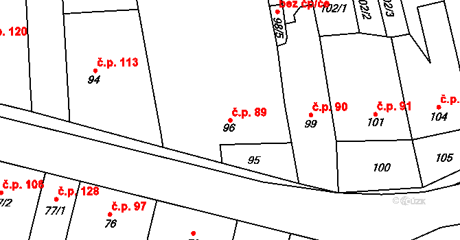 Želatovice 89 na parcele st. 96/1 v KÚ Želatovice, Katastrální mapa