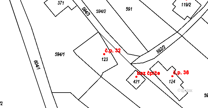 Jistebsko 32, Pěnčín na parcele st. 123 v KÚ Jistebsko, Katastrální mapa