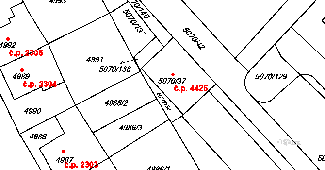 Jihlava 4425 na parcele st. 5070/37 v KÚ Jihlava, Katastrální mapa
