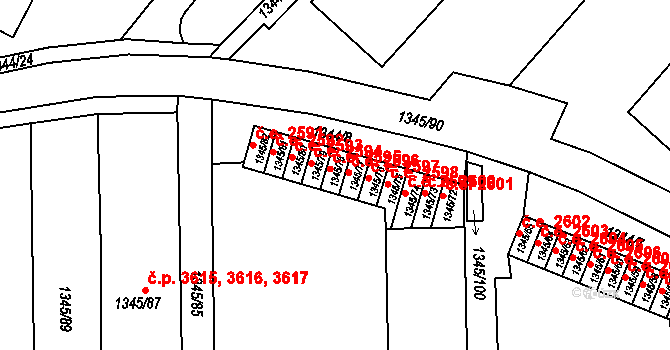 Jihlava 2595 na parcele st. 1345/78 v KÚ Jihlava, Katastrální mapa