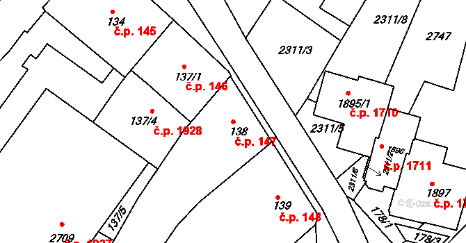 Tišnov 147 na parcele st. 138 v KÚ Tišnov, Katastrální mapa