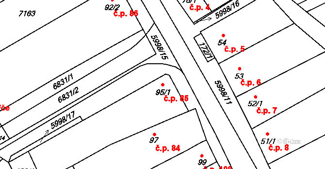 Javorník 85 na parcele st. 95/1 v KÚ Javorník nad Veličkou, Katastrální mapa
