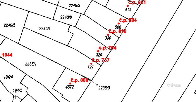 Kyjov 764 na parcele st. 329 v KÚ Kyjov, Katastrální mapa