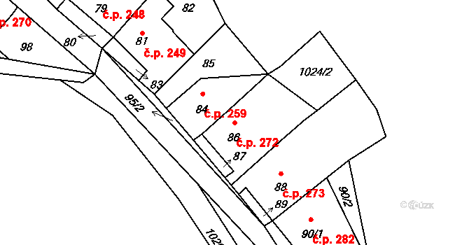 Stonařov 272 na parcele st. 86 v KÚ Stonařov, Katastrální mapa