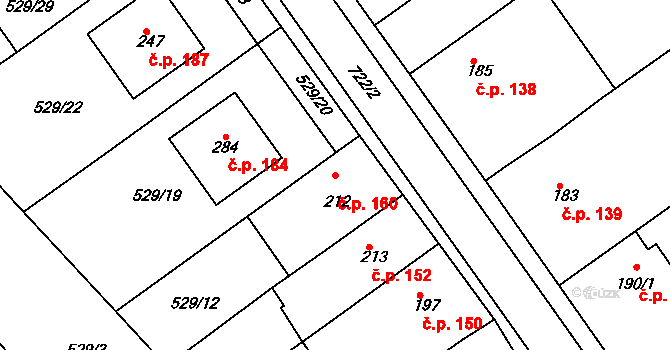 Rymice 160 na parcele st. 212 v KÚ Rymice, Katastrální mapa