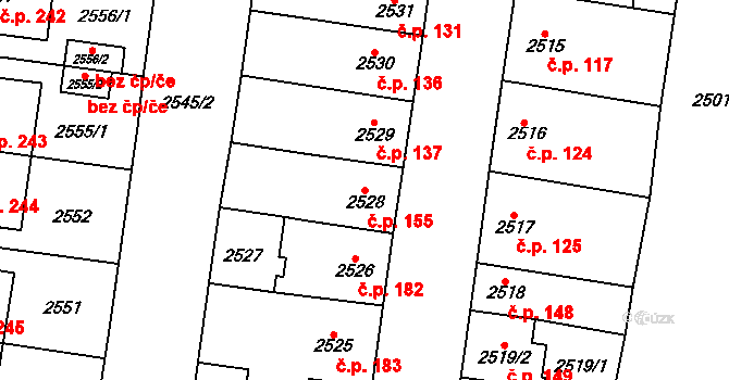 Nosálovice 155, Vyškov na parcele st. 2528 v KÚ Vyškov, Katastrální mapa