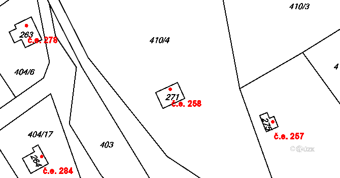 Třebsín 258, Krňany na parcele st. 271 v KÚ Třebsín, Katastrální mapa