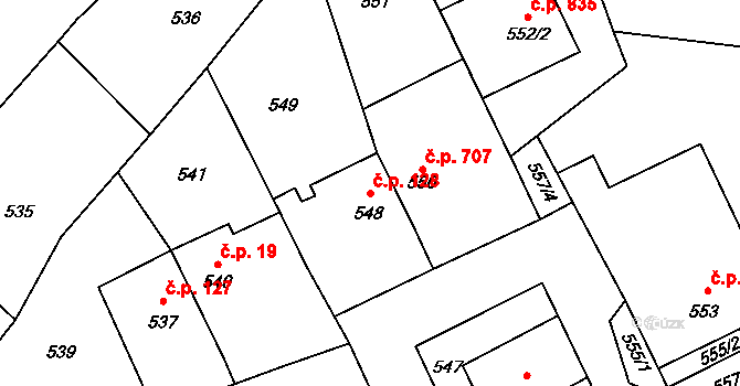 Libušín 128 na parcele st. 548 v KÚ Libušín, Katastrální mapa