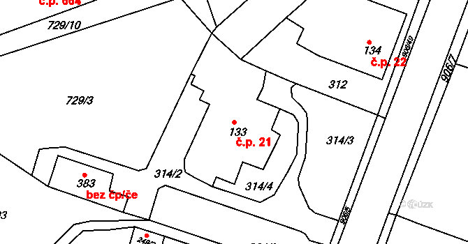 Osek 21 na parcele st. 133 v KÚ Osek u Duchcova, Katastrální mapa