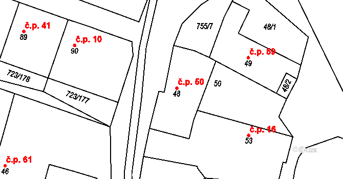 Drozdov 50 na parcele st. 48 v KÚ Drozdov v Čechách, Katastrální mapa