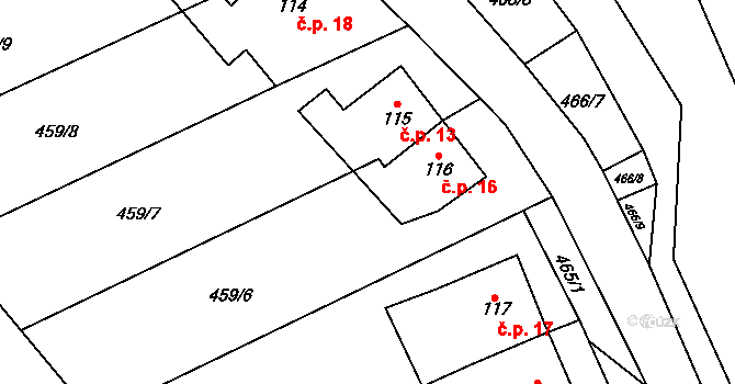 Půlpecen 13, Chrastavec na parcele st. 115 v KÚ Chrastavec, Katastrální mapa