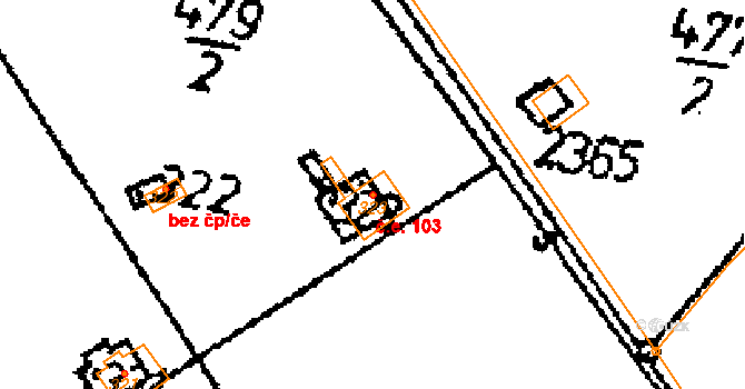 Vráž 103 na parcele st. 323 v KÚ Vráž u Berouna, Katastrální mapa