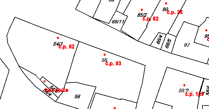Hůry 53 na parcele st. 55 v KÚ Hůry, Katastrální mapa
