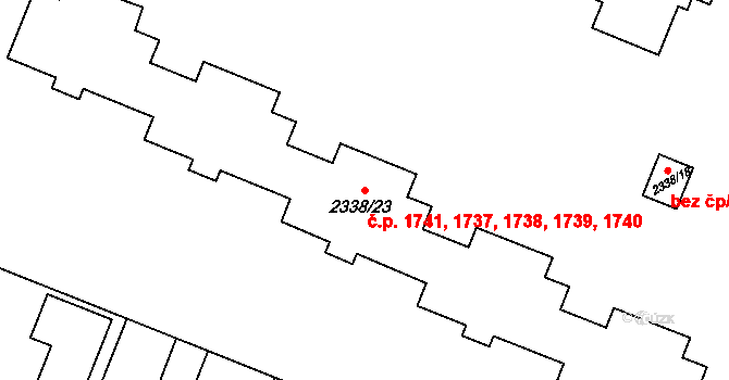 Roudnice nad Labem 1737,1738,1739,1740, na parcele st. 2338/23 v KÚ Roudnice nad Labem, Katastrální mapa