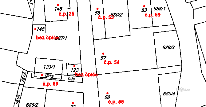 Roseč 54 na parcele st. 57 v KÚ Roseč, Katastrální mapa