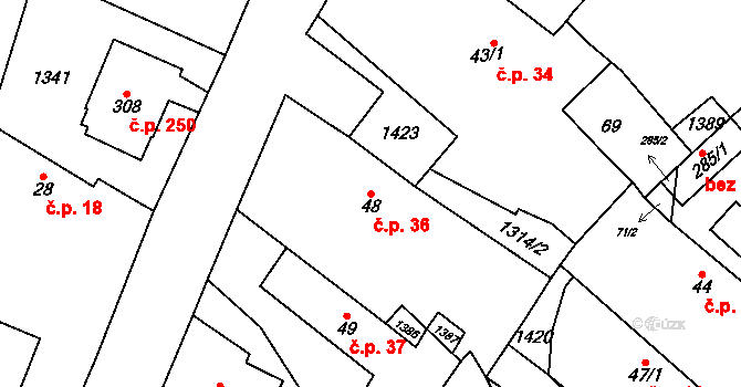Krchleby 36 na parcele st. 48 v KÚ Krchleby u Nymburka, Katastrální mapa