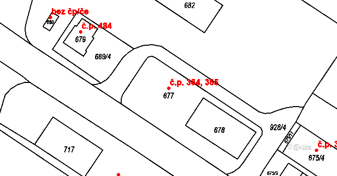 Milovice 364,365 na parcele st. 677 v KÚ Milovice nad Labem, Katastrální mapa