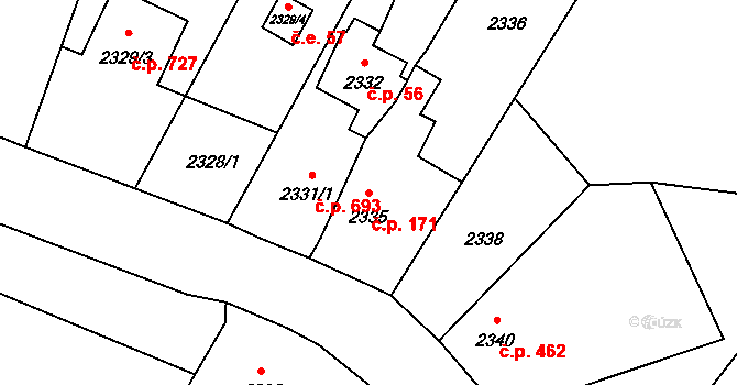 Skřečoň 171, Bohumín na parcele st. 2335 v KÚ Skřečoň, Katastrální mapa