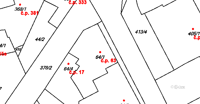 Černčice 63 na parcele st. 64/1 v KÚ Černčice u Loun, Katastrální mapa