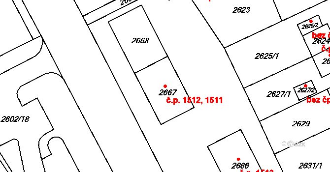 Sokolov 1511,1512 na parcele st. 2667 v KÚ Sokolov, Katastrální mapa