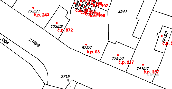 Cheb 93 na parcele st. 628/1 v KÚ Cheb, Katastrální mapa