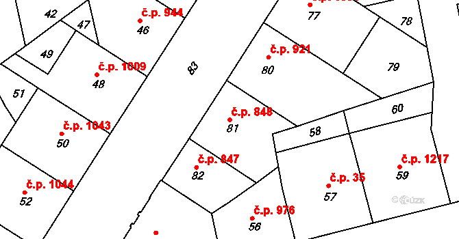 Žižkov 848, Praha na parcele st. 81 v KÚ Žižkov, Katastrální mapa