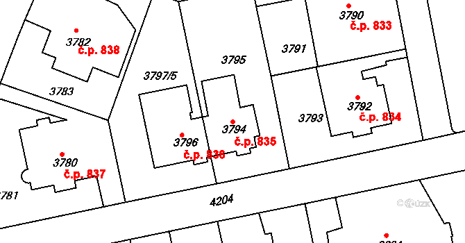 Dejvice 835, Praha na parcele st. 3794 v KÚ Dejvice, Katastrální mapa