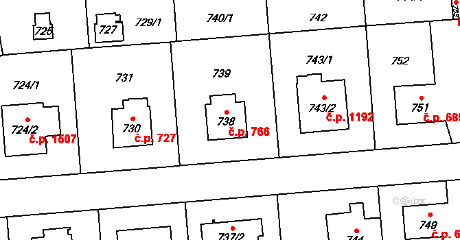 Kyje 766, Praha na parcele st. 738 v KÚ Kyje, Katastrální mapa