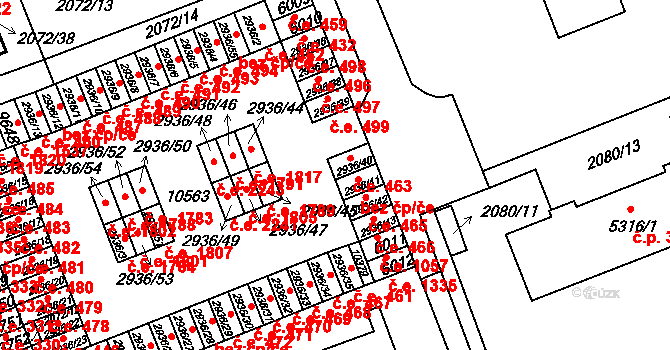 Hodonín 463 na parcele st. 2936/40 v KÚ Hodonín, Katastrální mapa