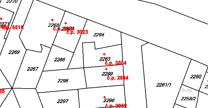 Chomutov 3004 na parcele st. 2263 v KÚ Chomutov II, Katastrální mapa
