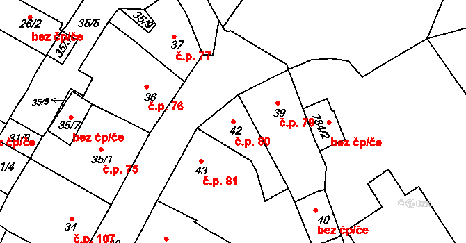 Bílina 80 na parcele st. 42 v KÚ Bílina, Katastrální mapa