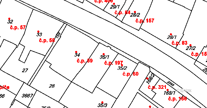 Rosice 197 na parcele st. 35/1 v KÚ Rosice u Brna, Katastrální mapa
