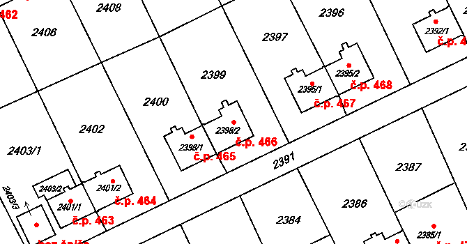 Prostřední Suchá 466, Havířov na parcele st. 2398/2 v KÚ Prostřední Suchá, Katastrální mapa