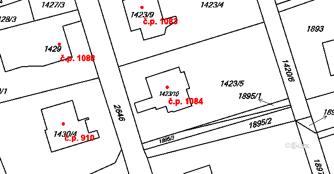Prostřední Suchá 1084, Havířov na parcele st. 1423/10 v KÚ Prostřední Suchá, Katastrální mapa